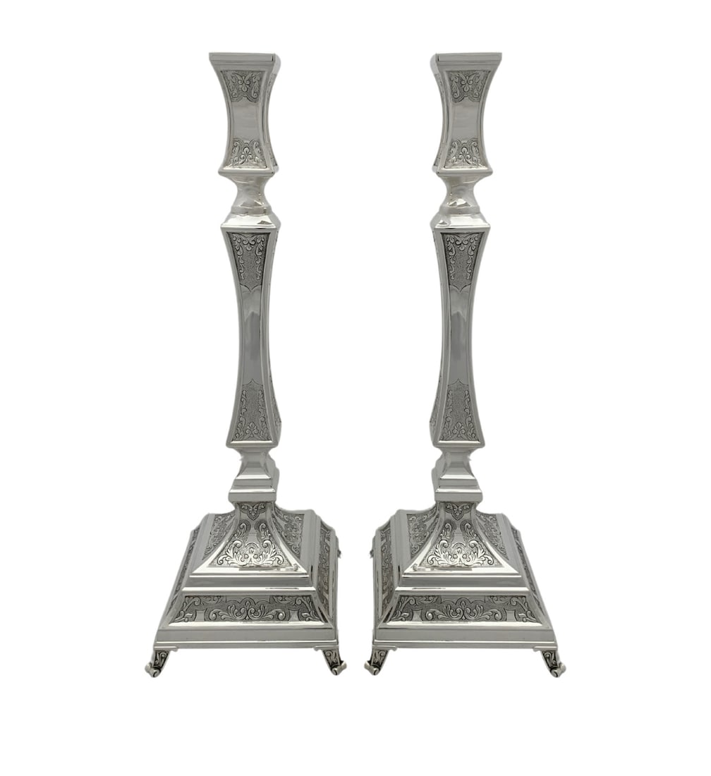 Handmade 925 Sterling Silver Chased Swirl Candlesticks 15.5 Inches (1 of 4)