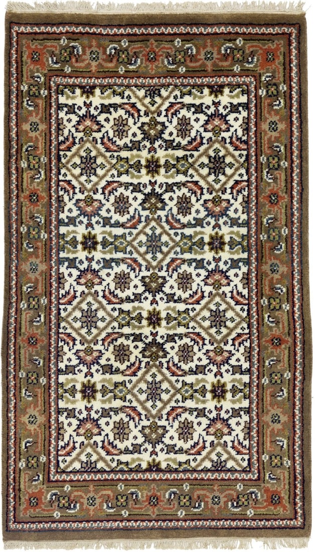 Hand-Knotted Wool Indo-Bidjar Rug Floral Tribal Pattern 3'0 x 5'1: Hand-Knotted Wool Indo-Bidjar Rug Floral Tribal Pattern 3'0 x 5'1 This handmade Indo-Bidjar area rug features a floral tribal pattern and is crafted from wool using a hand-knotted technique. The rug s