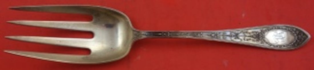 9" Sterling Silver Salad Serving Fork Whiting Adam Pattern: 9" Sterling Silver Salad Serving Fork Whiting Adam Pattern Sterling silver salad serving fork in the Adam pattern by Whiting. This pre-owned piece dates to the 1900-1940 period and is monogrammed, wit