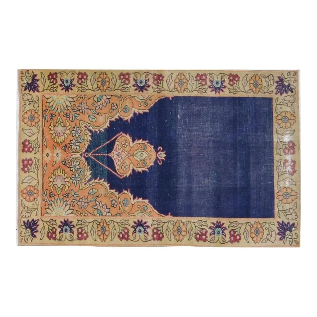 Hand-Knotted Anatolian Wool Rug in Blue 2'5" x 4': Hand-Knotted Anatolian Wool Rug in Blue 2'5" x 4' This vintage Turkish Anatolian rug is hand-knotted from wool using traditional techniques, showcasing artisanal craftsmanship passed down through gene
