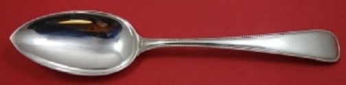 A. Dragsted Perlekant Sterling Silver Dinner Spoon 8 3/4": A. Dragsted Perlekant Sterling Silver Dinner Spoon 8 3/4" This elegant dinner spoon features the Perlekant, also known as Pearls, pattern by A. Dragsted. Made of high-quality sterling silver, this ser