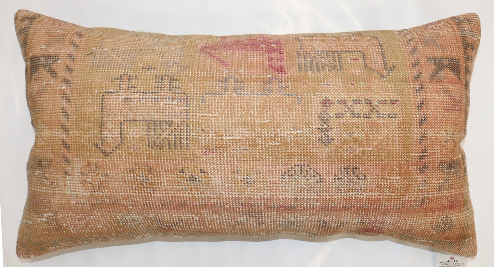 Turkish Pictorial Rug Pillow with Animal Motif 1' 5" x 2' 7": Turkish Pictorial Rug Pillow with Animal Motif 1' 5" x 2' 7" Large floor-size pillow made from a Turkish animal motif pictorial mid-20th century rug. This pre-owned piece features a pictorial design a