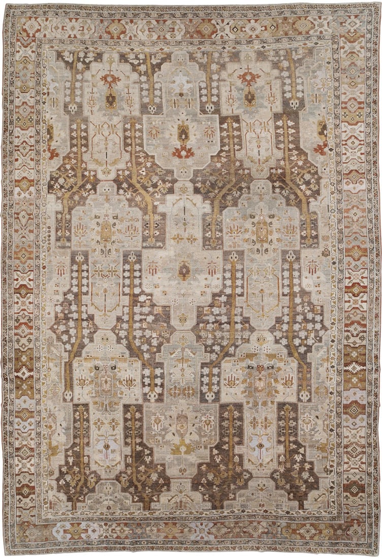 14' 5" x 21' 5" Antique Persian Malayer Oversize Rug Gray: 14' 5" x 21' 5" Antique Persian Malayer Oversize Rug Gray Antique Persian Malayer oversize carpet featuring a large-scale all-over design in predominant silver and gray tones, dating to circa 1900. Pr
