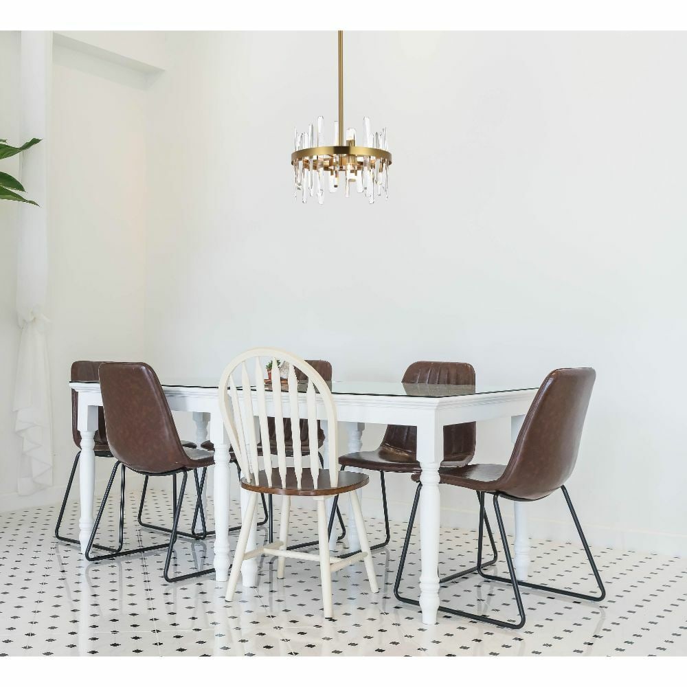 Serena 8-Light Satin Gold Crystal Pendant Chandelier 16 inch: Serena 8-Light Satin Gold Crystal Pendant Chandelier 16 inch This modern pendant crystal chandelier features a high-quality satin gold finish and is designed with eight lights, making it an elegant ad
