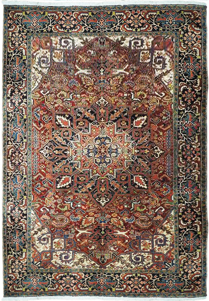 Handcrafted 7'10 x 11'3 Red Semi-Antique Persian Heriz Rug: Handcrafted 7'10 x 11'3 Red Semi-Antique Persian Heriz Rug Free continental US Shipping Enhance your space with this stunning Red Semi-Antique Persian Heriz Rug, beautifully handcrafted by skilled Per