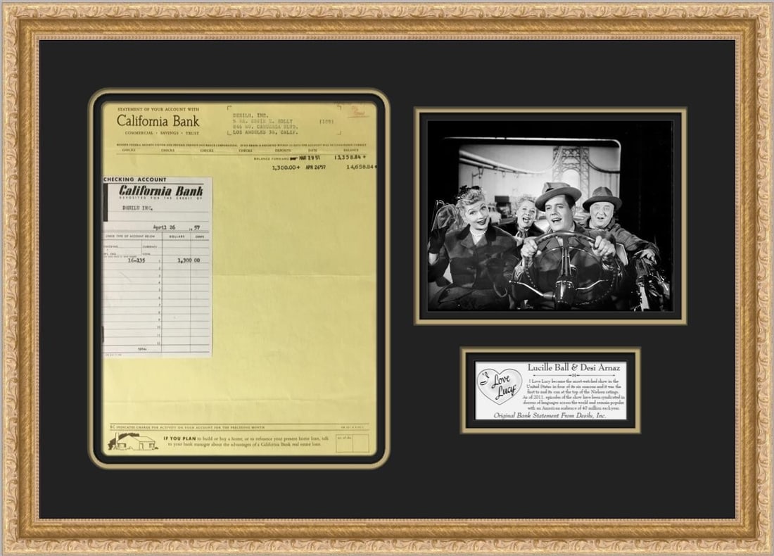 Lucille Ball Desi Arnaz Framed Bank Statement 4/26/57 I Love Lucy (1 of 4)