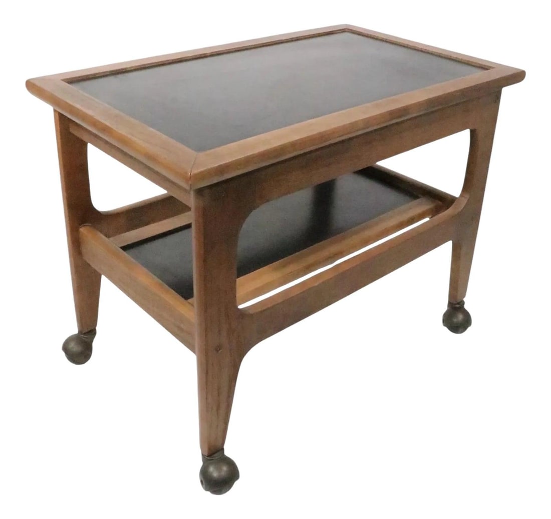 Mid Century Scandinavian Two Tier Rolling Cart Black Laminate Wood (1 of 10)