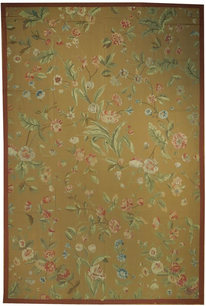 12 x 18 Brown Beige Handcrafted Aubusson Flat Weave Area Rug (1 of 6)