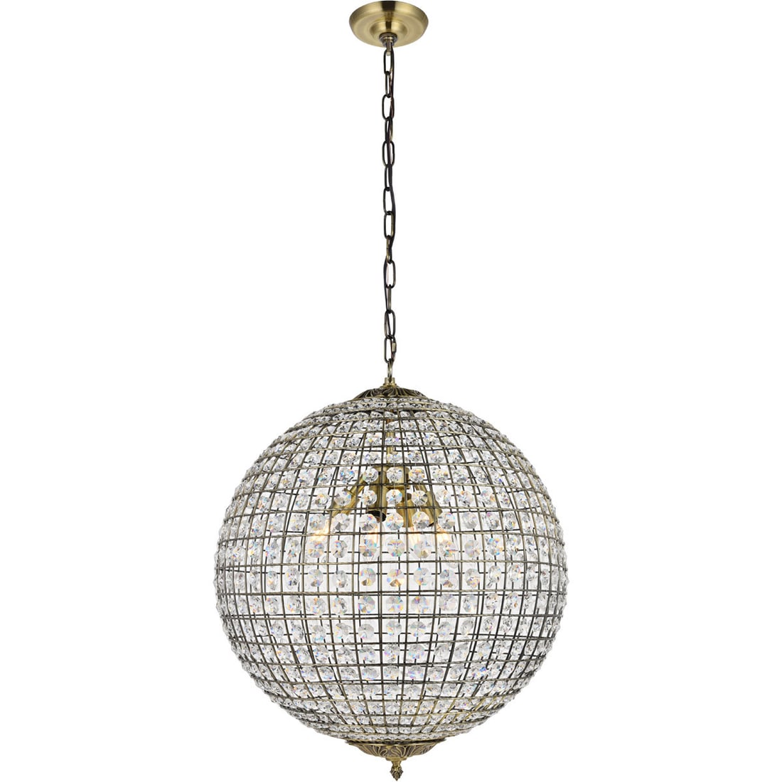 Earlene 4-Light Antique Bronze & Crystal Pendant Chandelier 20" Diameter: Earlene 4-Light Antique Bronze & Crystal Pendant Chandelier 20" Diameter Illuminate your space with this stunning Antique Bronze Sphere Chandelier, designed to enhance modern dining rooms and foyers. 