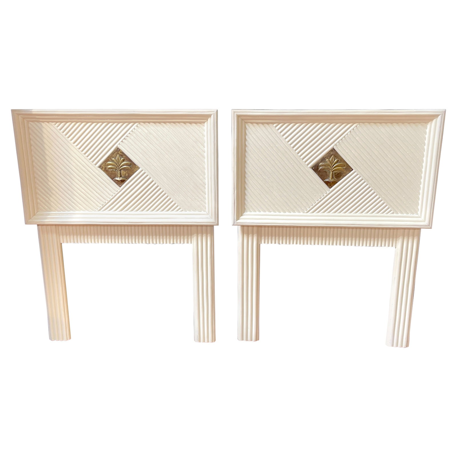 Hollywood Regency Pair of Palm Beach Twin Beds with Bronze Medallion (1 of 6)