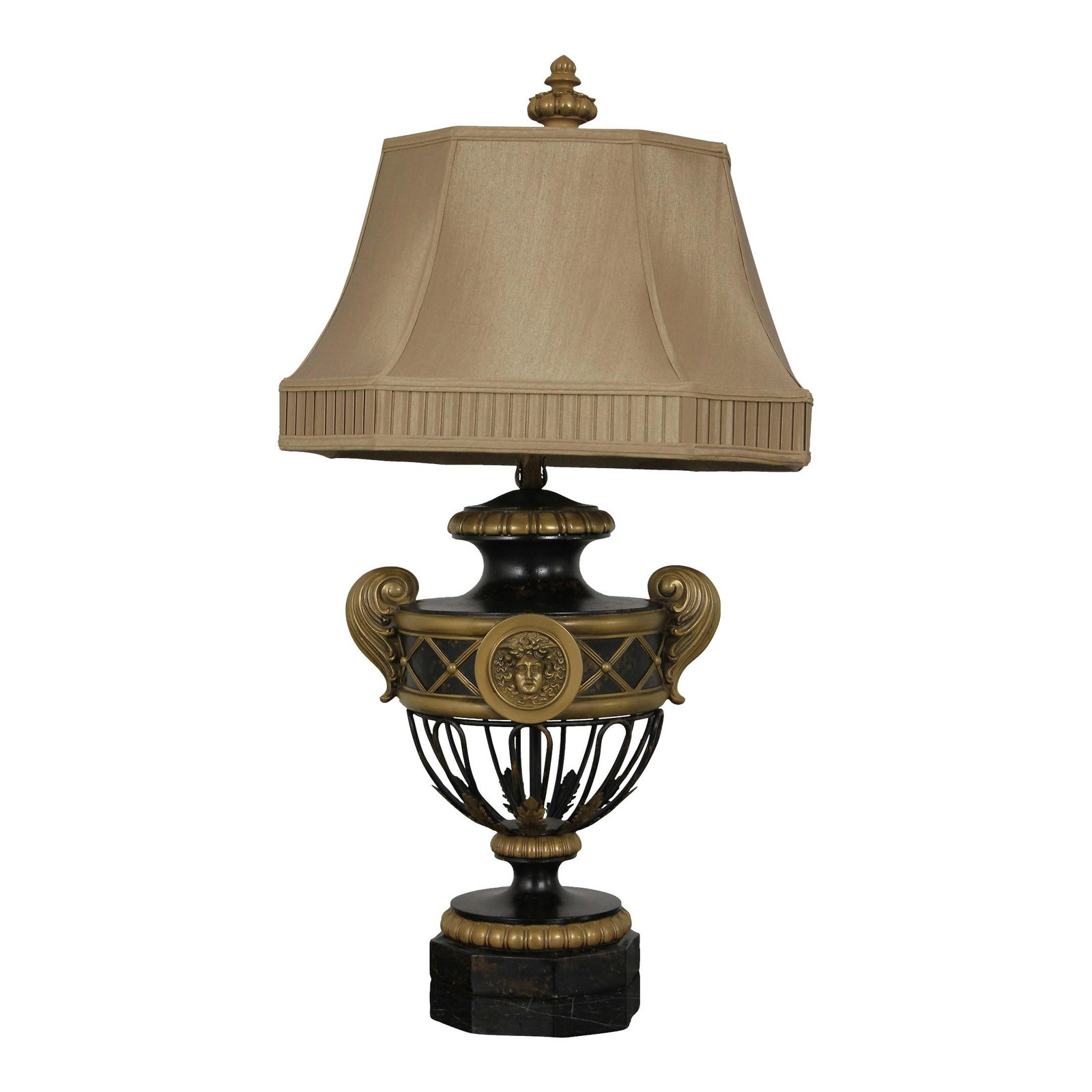 Elegant Black Gold Regency Table Lamp with Figural Face (1 of 10)