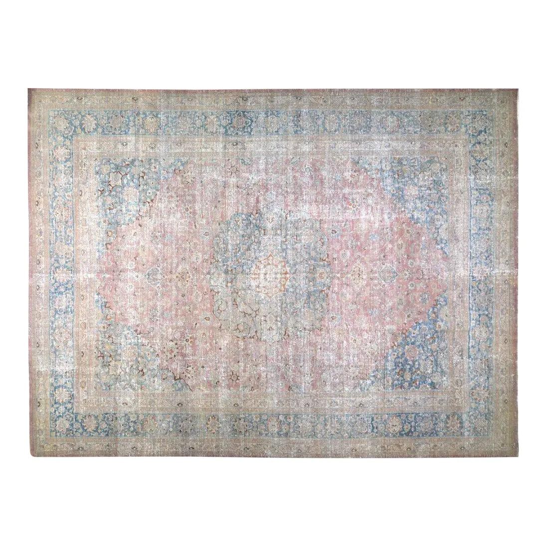 Pink Wool Hand Knotted Turkish Rug 11'3x15'4: Pink Wool Hand Knotted Turkish Rug 11'3x15'4 This vintage Turkish Anatolian rug is hand-knotted from wool using traditional techniques. It features a soft, durable texture with a rich pink hue, blendi