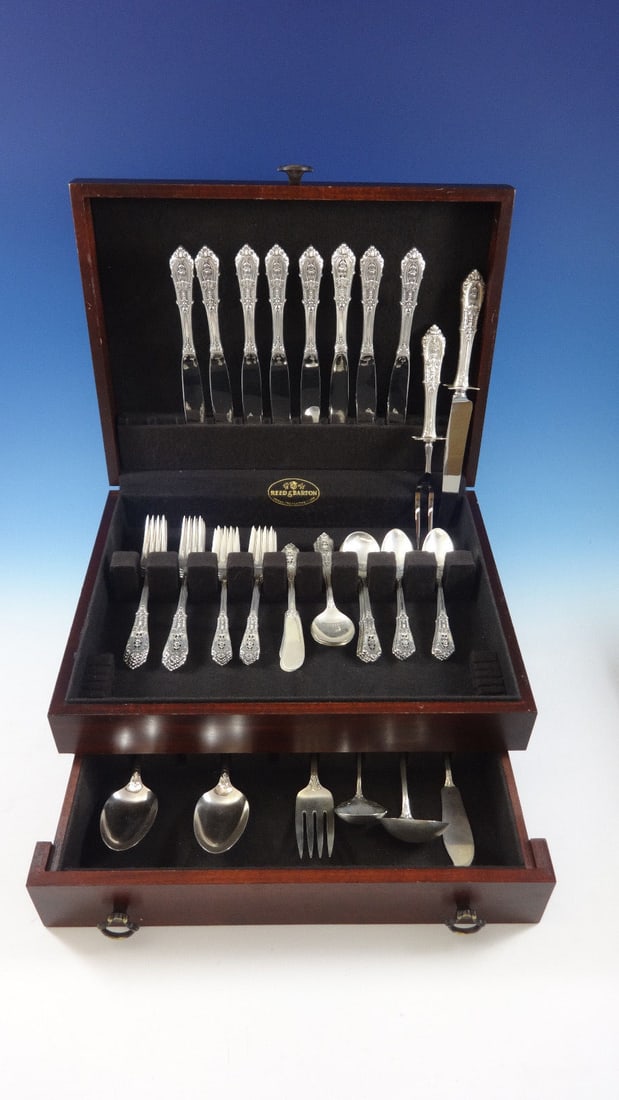Wallace Rose Point Sterling Silver Flatware Set 56 Pieces for 8 with Storage Chest (1 of 9)