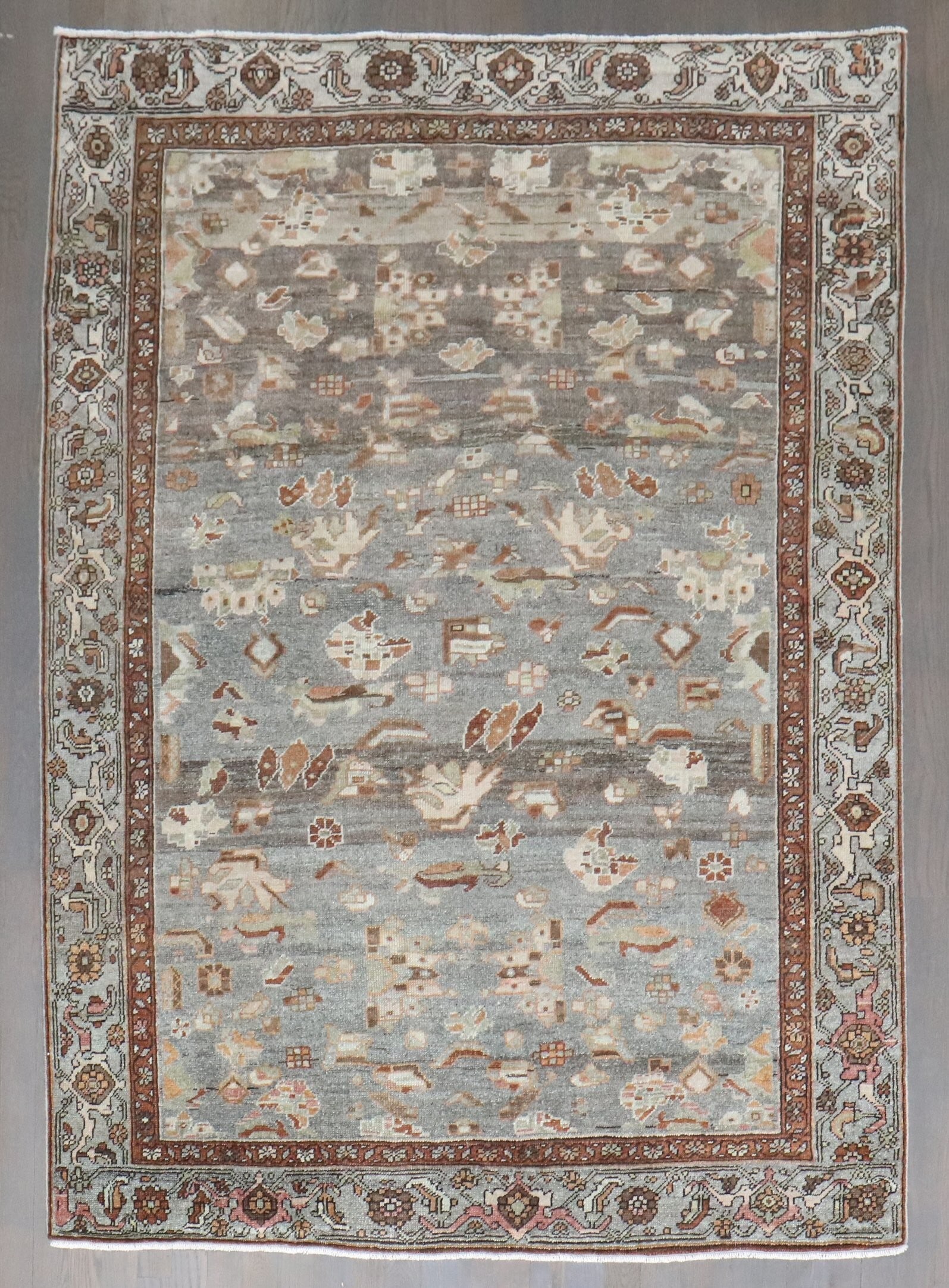 4' 6" x 6' 2" Antique Persian Bidjar Kurd Accent Rug Gray: 4' 6" x 6' 2" Antique Persian Bidjar Kurd Accent Rug Gray Antique Persian Kurd Bidjar accent rug in a predominantly gray palette, dating to the early 20th century. This pre-owned piece reflects the ch