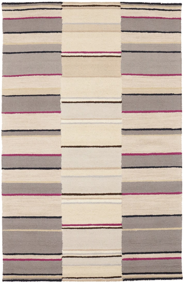Hand-Tufted Wool Area Rug with Multicolored Stripes 5'0 x 8'0 Modern Design: Hand-Tufted Wool Area Rug with Multicolored Stripes 5'0 x 8'0 Modern Design This contemporary area rug features a multicolored striped pattern, hand-tufted from wool for a modern look. Designed for bo