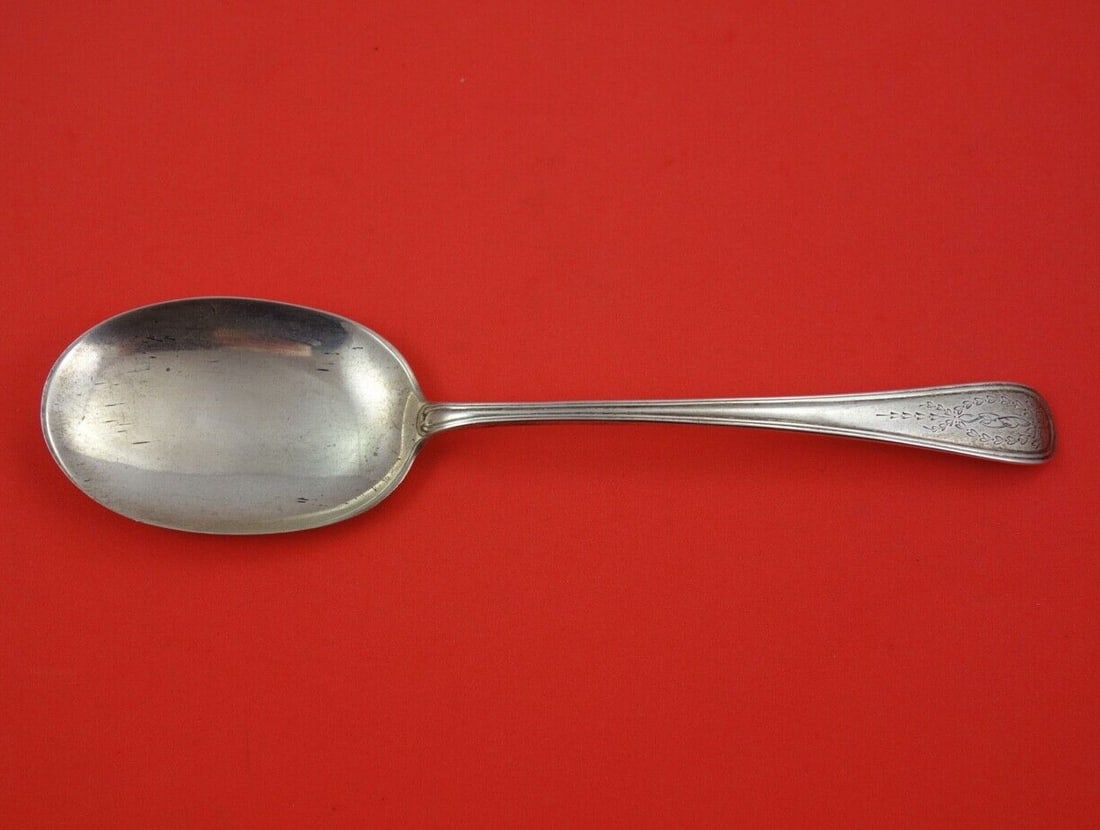 Gorham Jefferson Sterling Silver 9 Inch Pudding Spoon Monogrammed: Gorham Jefferson Sterling Silver 9 Inch Pudding Spoon Monogrammed Sterling silver pudding spoon in the Jefferson pattern by Gorham. It is monogrammed, with monos varying, and is in excellent pre-owned