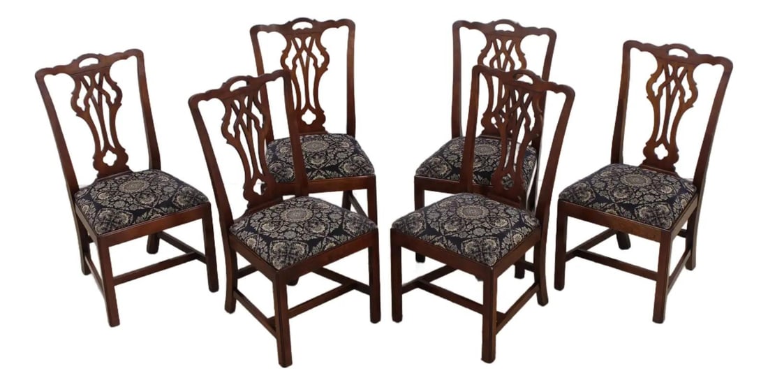 6 Cherry Wood Chippendale Style Dining Chairs Set of 6 (1 of 10)