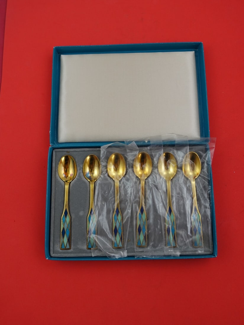 Georg Jensen Harlequin Enameled Sterling Silver 6-Pc Demitasse Spoon Set (1 of 4)