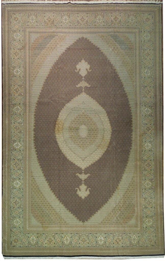 13 x 20.5 Ivory Super Fine Wool Silk Persian Tabriz Rug Handmade (1 of 6)