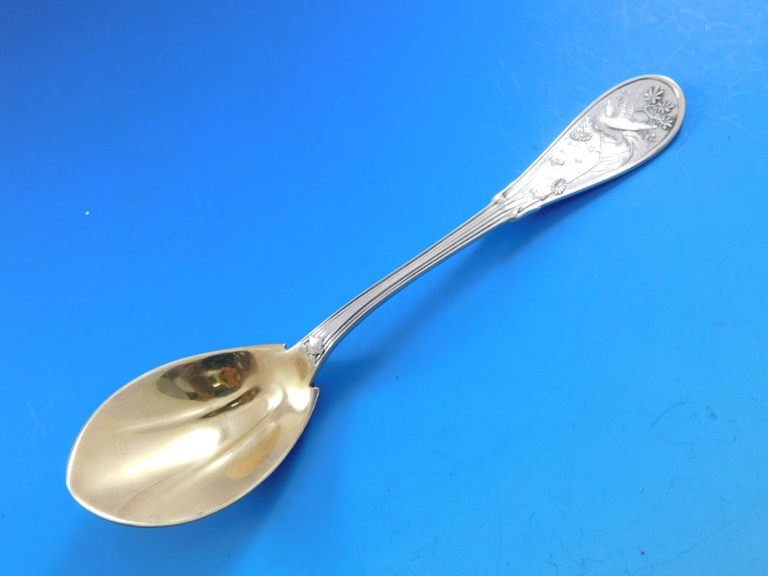Tiffany & Co Japanese Sterling Silver Ice Cream Spoon Gold Washed 5 7/8": Tiffany & Co Japanese Sterling Silver Ice Cream Spoon Gold Washed 5 7/8" Indulge in a touch of elegance with this exquisite ice cream spoon from Tiffany & Co., part of the distinguished Japanese patte