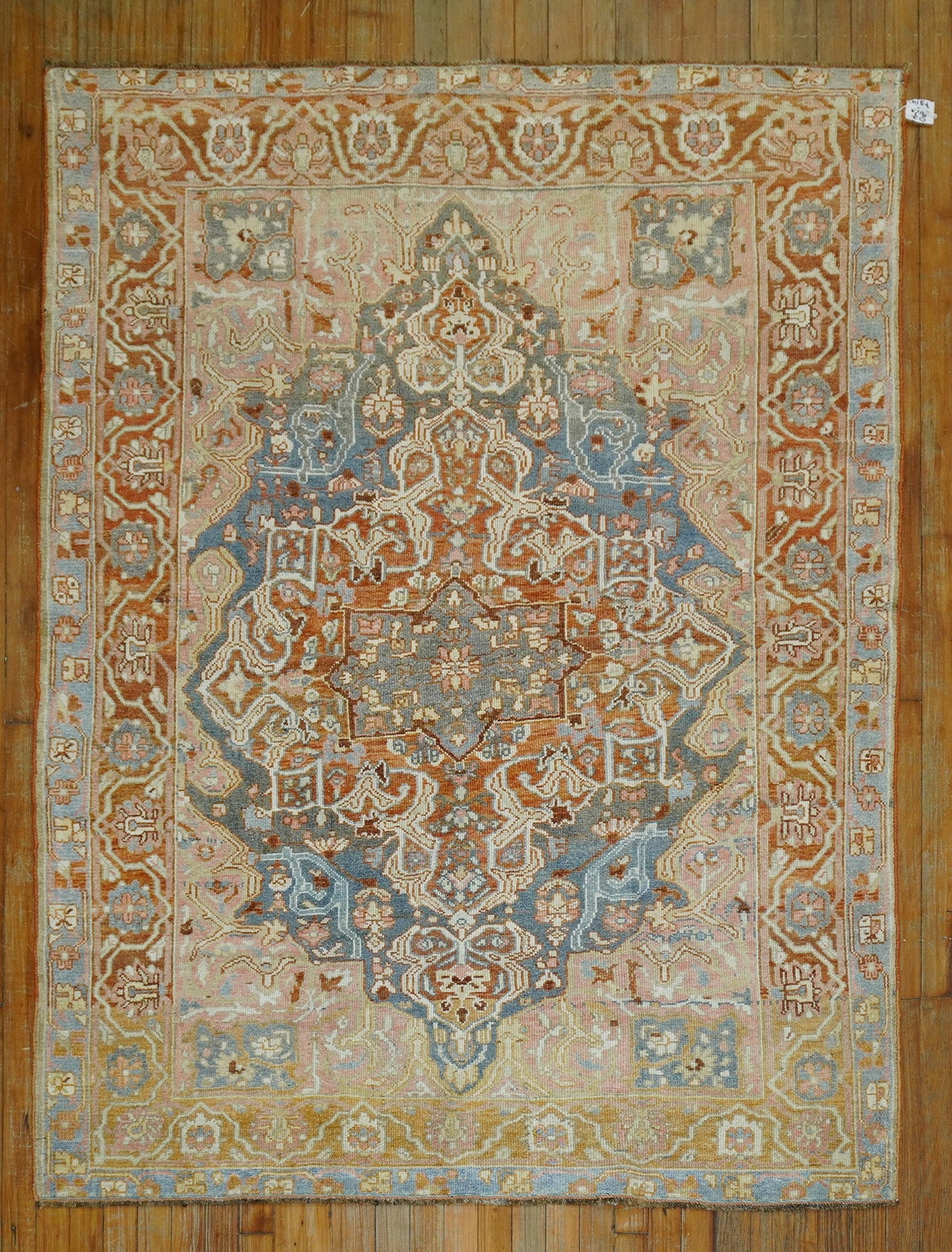 4' 10" x 6' 5" Persian Bakhtiari accent rug medallion design: 4' 10" x 6' 5" Persian Bakhtiari accent rug medallion design 20th century Persian Bakhtiari square rug featuring an elegant medallion border design and feminine colors. A distinctive accent rug presen