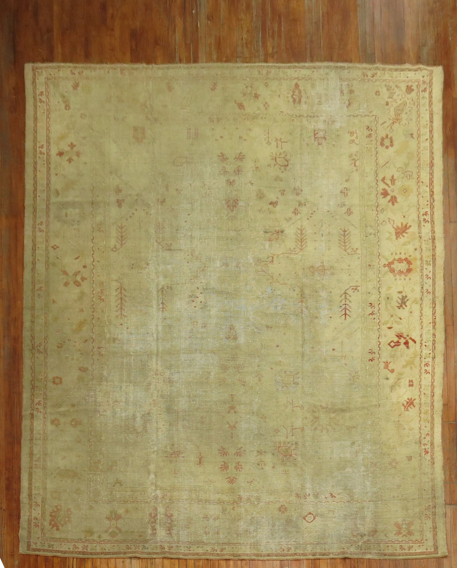10' 5" x 13' Turkish Oushak Room Rug 19th Century: 10' 5" x 13' Turkish Oushak Room Rug 19th Century Worn 19th century Turkish Oushak rug in a shabby chic style. This pre-owned room-size rug is presented as a square-format piece. Specifications Origin