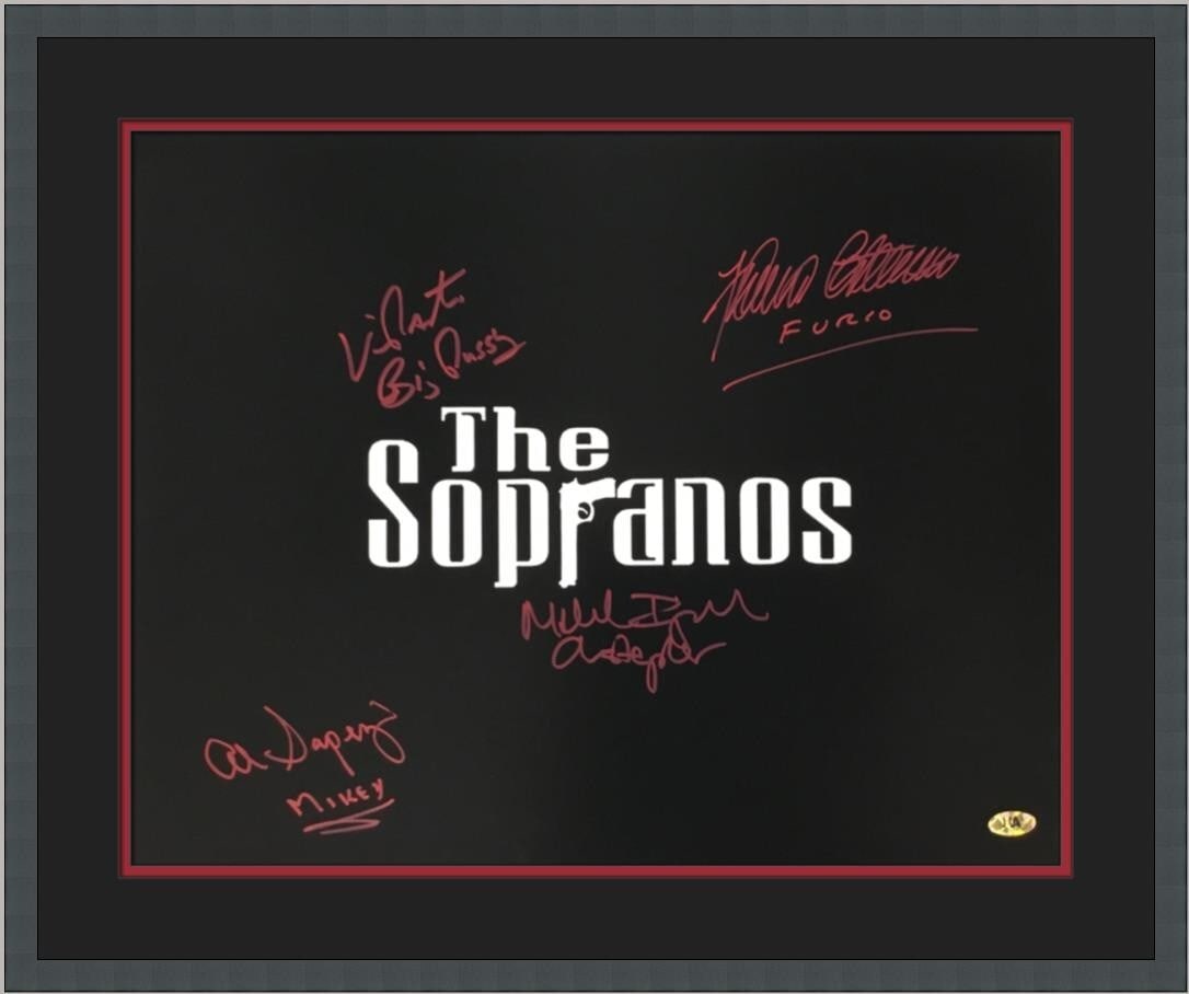 The Sopranos Signed 16x20 Photo Custom Framed Limited Edition: The Sopranos Signed 16x20 Photo Custom Framed Limited Edition This stunning custom framed photograph from the iconic TV series 'The Sopranos' features signatures from four cast members, making it a re