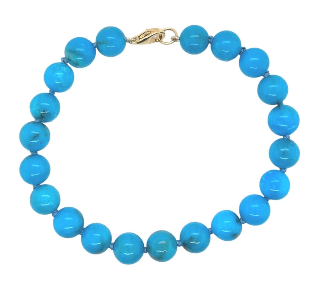 Authentic 8mm Ithaca Peak Turquoise Bead Bracelet 14k Gold Clasp (1 of 8)
