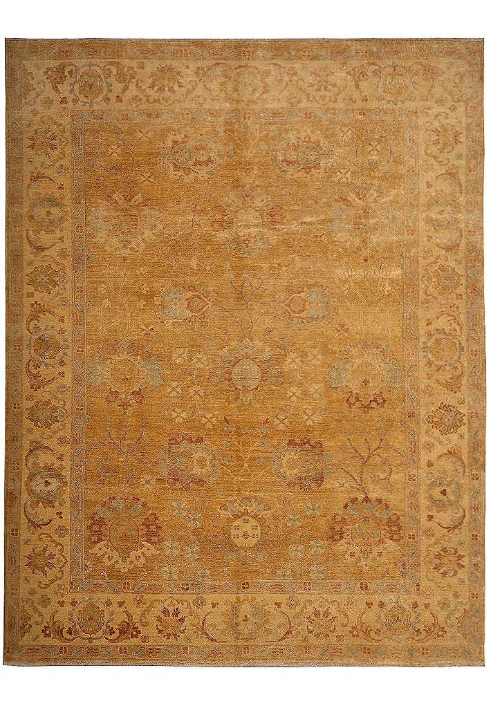 8.2 x 9.9 Handmade Gold Honey Wool Chobi Ziglar Rug Afghan Geometric Design (1 of 18)