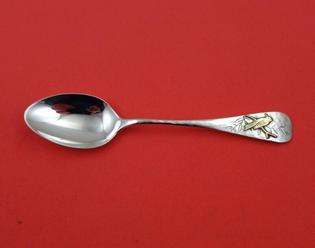 Whiting Mixed Metals Sterling Silver Demitasse Spoon with Gold Bird 4.5" (1 of 2)