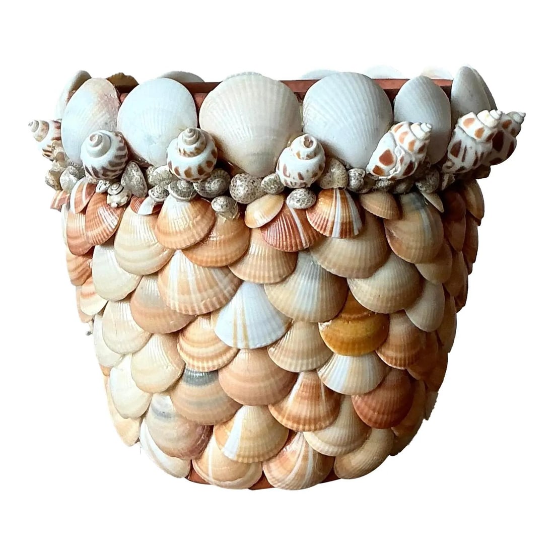 Coastal Terracotta Cachepot Decorated With Natural Seashell Mosaic Accents (1 of 5)