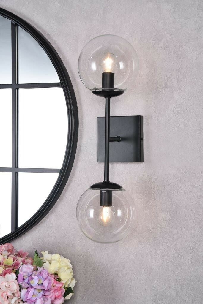 Lighting Neri 2 Light Wall Sconce Black Clear Glass 20 in (1 of 9)