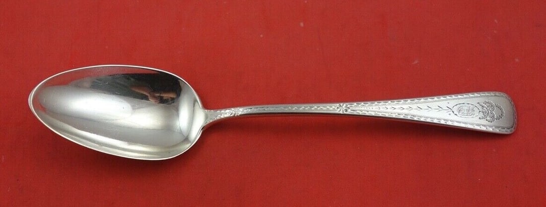 Sheibler Reeded Edge Sterling Silver Serving Spoon 8 3/4" (1 of 2)