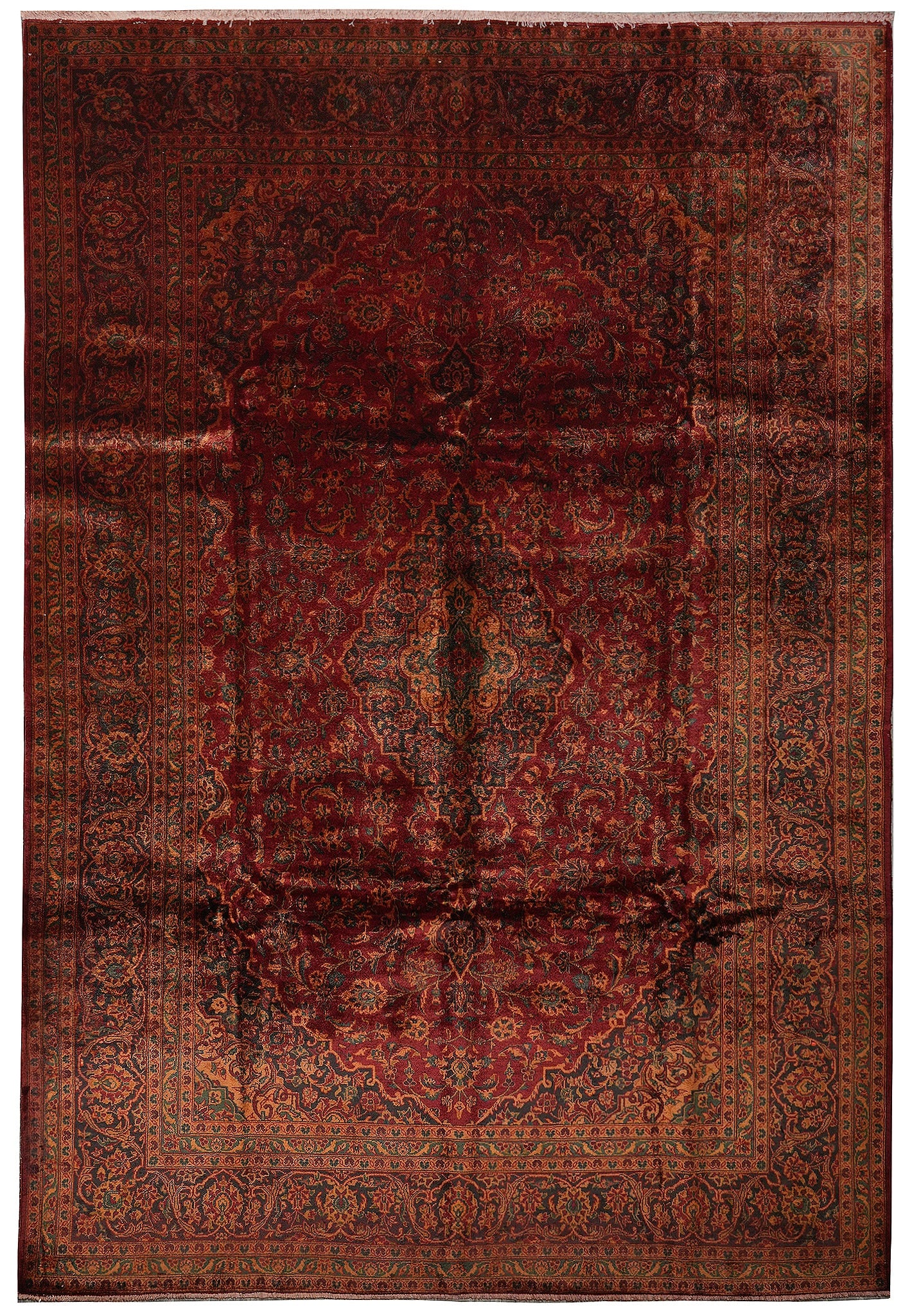 8.7 x 12.4 Antiqued Persian Kashan Area Rug: 8.7 x 12.4 Antiqued Persian Kashan Area Rug Free continental US Shipping Antiqued Persian Kashan rug with an intricate traditional pattern. This piece is described as un-used. Specifications Item Type