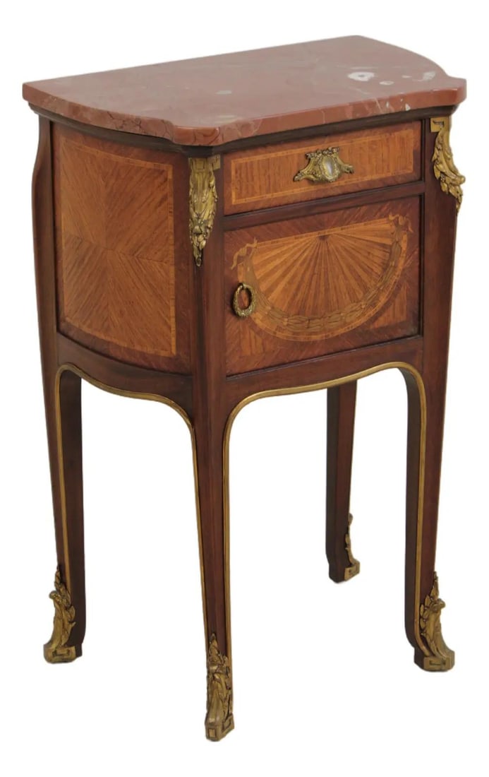 Louis XV French Nightstand with Marble Top Ormolu Mounts (1 of 10)
