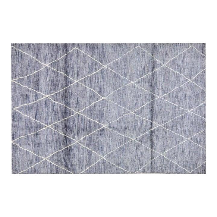 Slate Gray Wool Area Rug Hand Knotted Moroccan Style 5'8 x 8'3: Slate Gray Wool Area Rug Hand Knotted Moroccan Style 5'8 x 8'3 This hand-knotted Moroccan wool rug showcases traditional craftsmanship combined with a contemporary design aesthetic. The rug features a