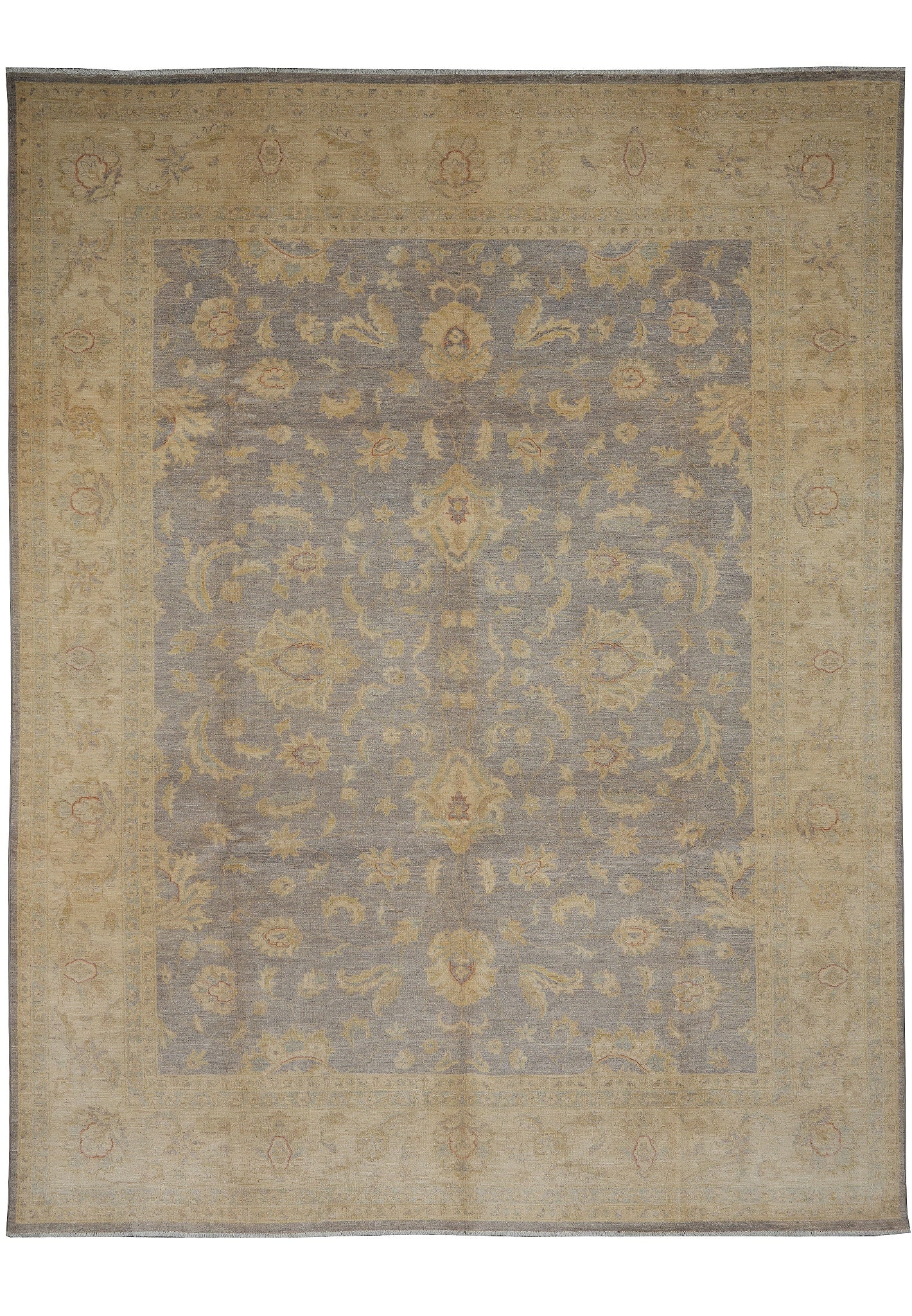 Hand-Knotted Chobi Zigler Wool Rug Slate Gold 107 x 140 in Pakistan: Hand-Knotted Chobi Zigler Wool Rug Slate Gold 107 x 140 in Pakistan Free continental US Shipping This handmade Chobi Zigler area rug from Pakistan features a sophisticated slate grey background with b