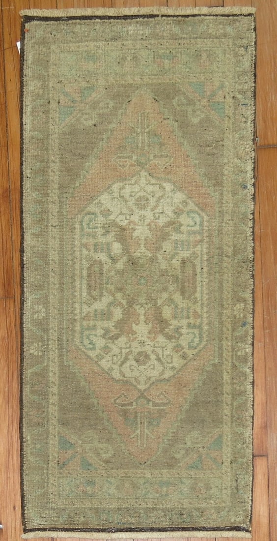 1' 7" x 3' 5" Hand Knotted Turkish Anatolian Yastik Rug: 1' 7" x 3' 5" Hand Knotted Turkish Anatolian Yastik Rug One-of-a-kind mid-20th-century hand-knotted Turkish Anatolian throw-size rug, professionally washed and ready for everyday use. This pre-owned p