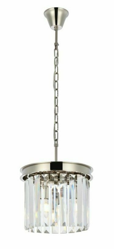 Sydney 3-Light Crystal Pendant in Polished Nickel by: Sydney 3-Light Crystal Pendant in Polished Nickel by Modern crystal pendant ceiling light fixture with a polished nickel finish and round form. This 3-light design features clear royal cut crystals wi