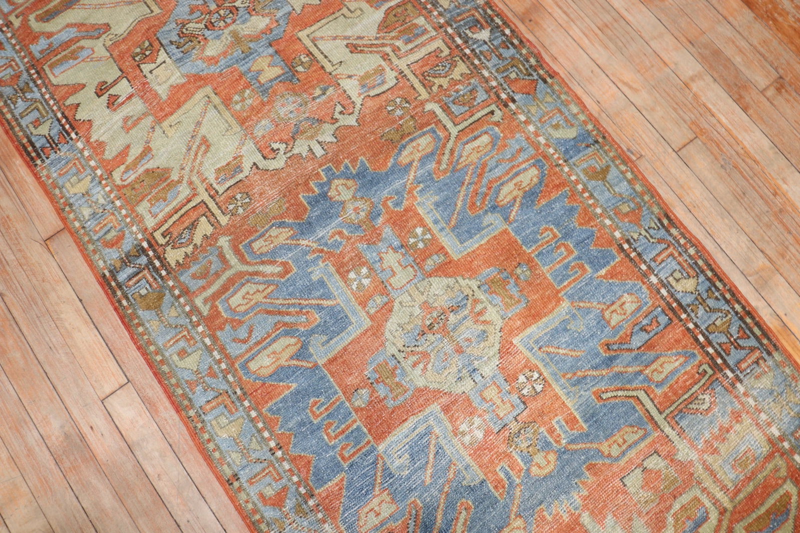 3' x 10' 7" Persian Heriz runner with geometric Lenkoran design: 3' x 10' 7" Persian Heriz runner with geometric Lenkoran design Early 20th century Persian Heriz runner featuring a geometric Lenkoran pattern associated with 19th century Caucasian Kazak rugs. This p