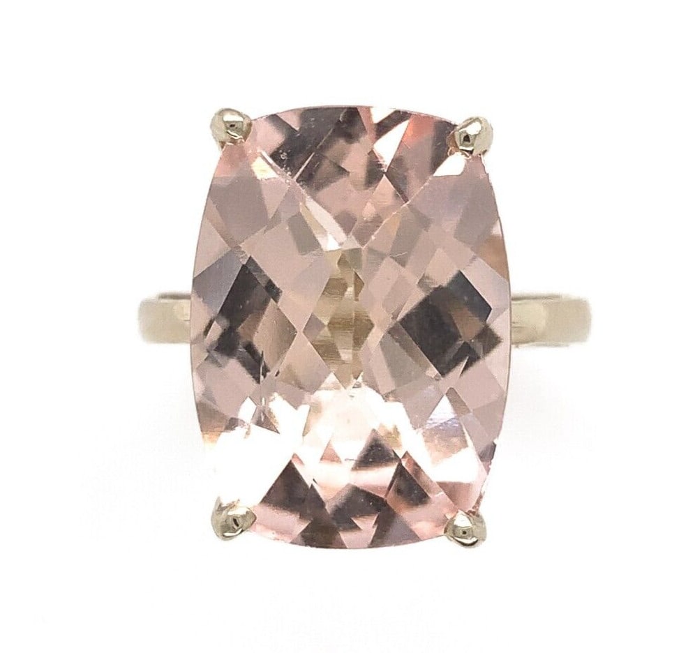 14k White Gold 10.85ct Cushion Cut Morganite Ring GIA Certified: 14k White Gold 10.85ct Cushion Cut Morganite Ring GIA Certified This stunning 14k white gold ring showcases a large 10.85 carat genuine natural morganite, featuring a beautiful cushion cut. The morgan