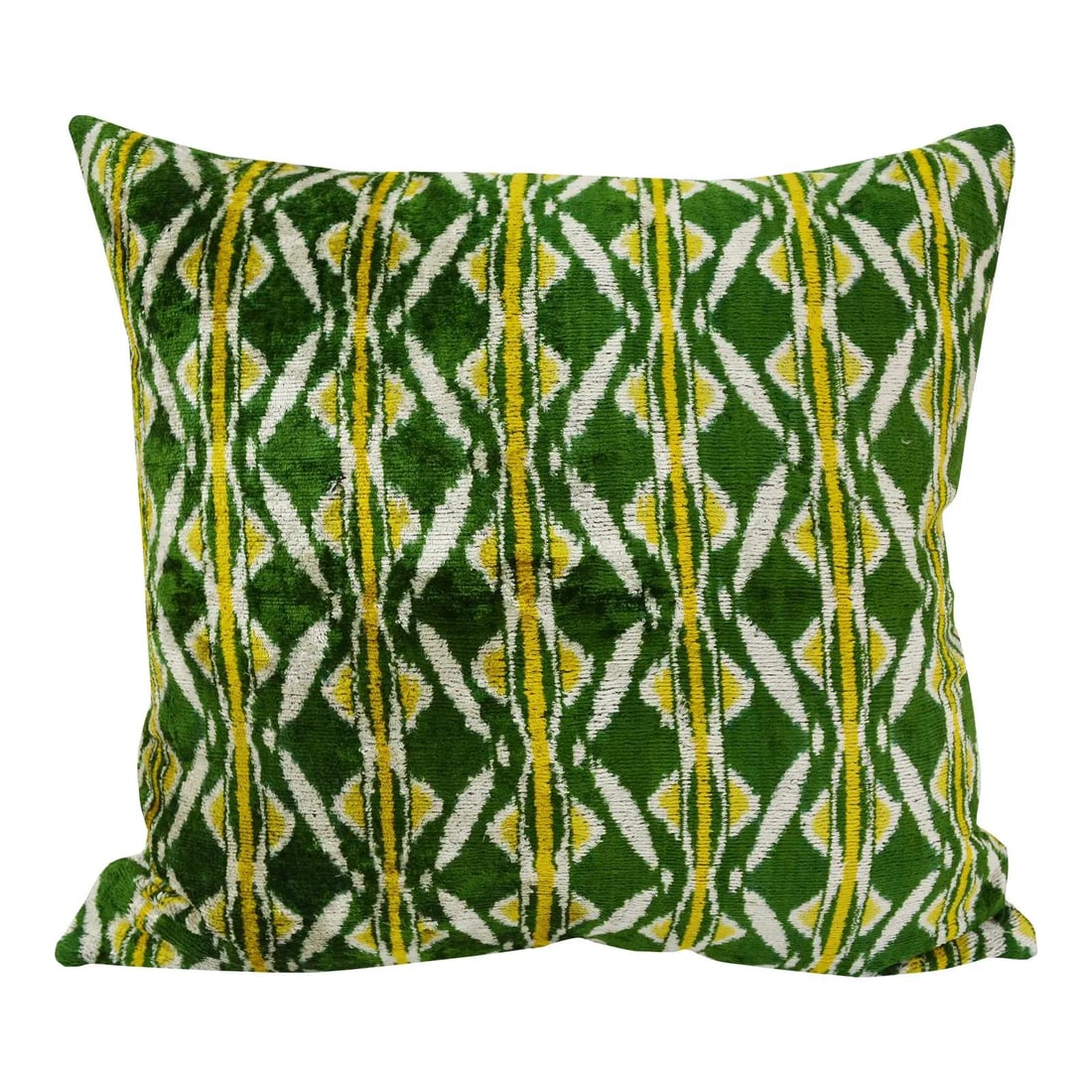 Emerald Silk Ikat Velvet Square Pillow With Linen Backing (1 of 3)