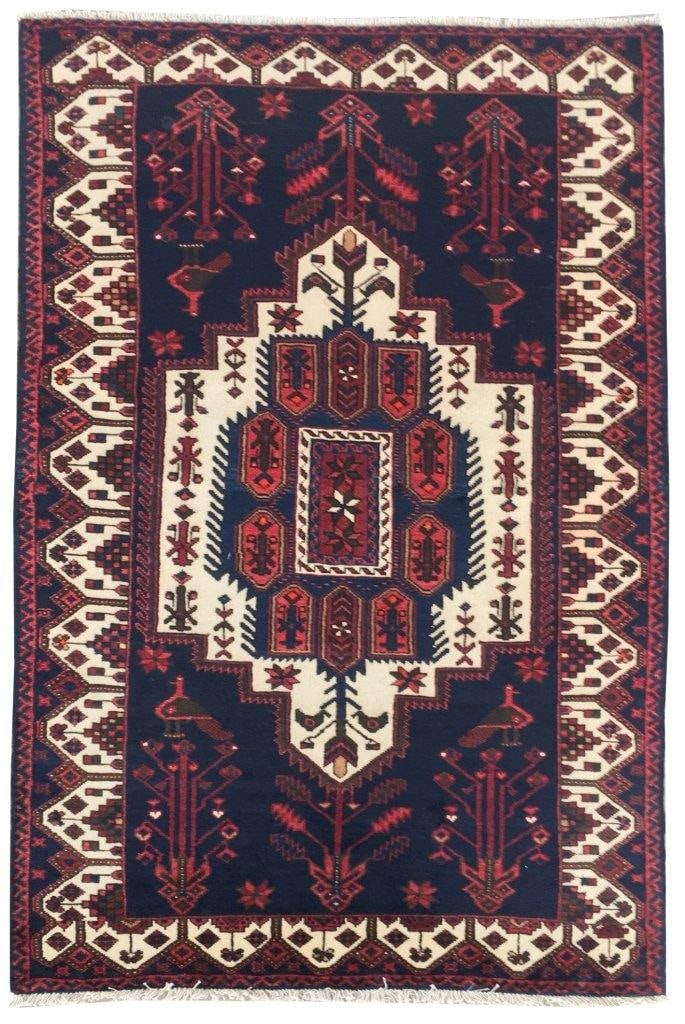 4.3 x 6.5 Handmade Ivory Navy Persian Hamadan Rug: 4.3 x 6.5 Handmade Ivory Navy Persian Hamadan Rug Free continental US Shipping Transform your living space with the exquisite beauty of this handcrafted 4' 3" x 6' 5" Ivory Navy Persian Hamadan Rug. C