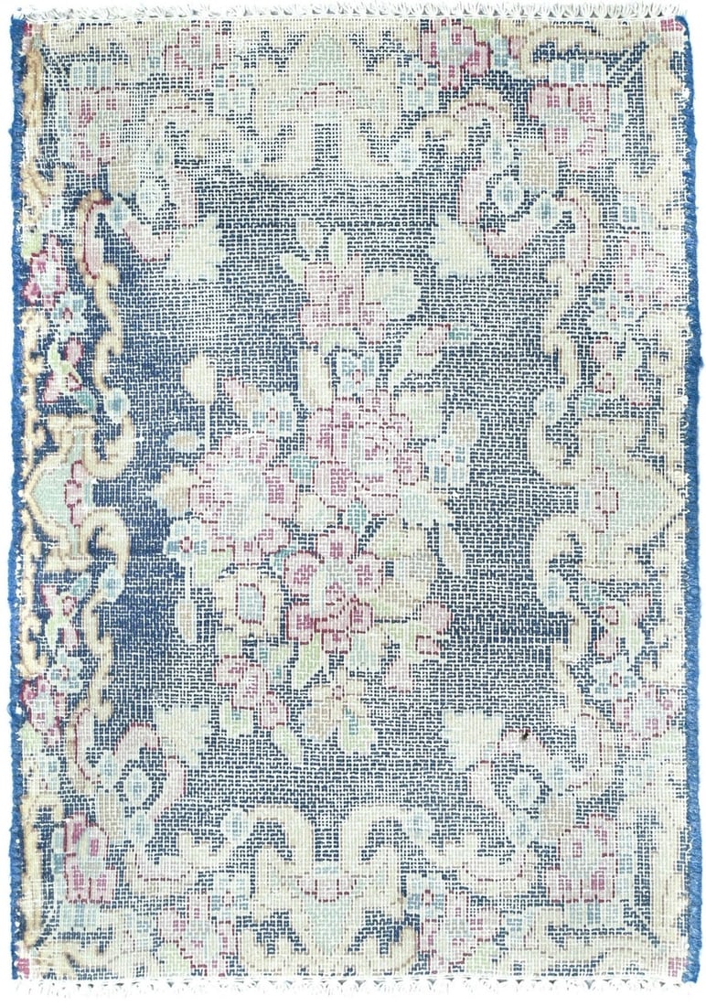 Hand-Knotted Vintage Floral Oriental Rug 1'5 x 2'0 Wool: Hand-Knotted Vintage Floral Oriental Rug 1'5 x 2'0 Wool This vintage oriental carpet features a classic floral design with muted colors, making it an elegant addition to any bathroom, entryway, foyer,