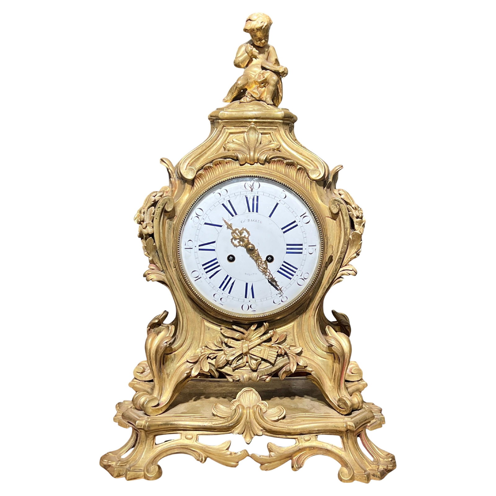Louis XV Inspired French Gilt Bronze Mantel Clock Circa 1880s: Louis XV Inspired French Gilt Bronze Mantel Clock Circa 1880s This is a finely crafted antique French mantel clock in the Louis XV style, featuring gilt bronze construction. Dating to the late 19th ce