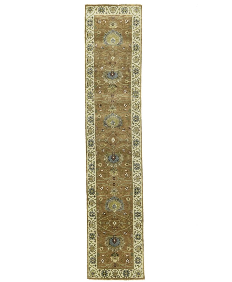 Wool Hand-Knotted Floral Runner 2'5 x 11'10 Transitional Modern: Wool Hand-Knotted Floral Runner 2'5 x 11'10 Transitional Modern Enhance your living space with this exquisite Hand-Knotted Oushak Chobi Oriental Runner Rug. Measuring 2'5" x 11'10", this floral-patter