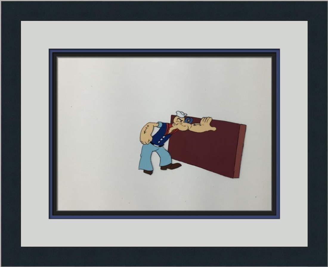 Hand Painted 1950s Animation Cel Featuring Popeye Custom Matted and Framed (1 of 3)