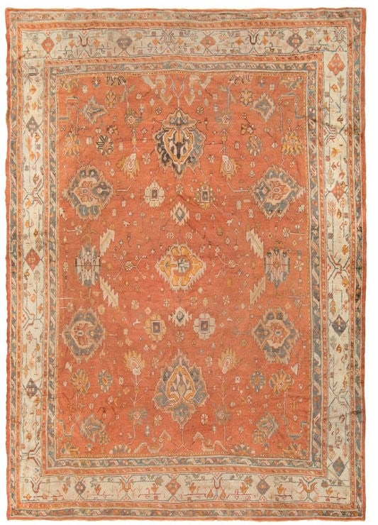 12' 5" x 14' Antique Square Oushak Rug Pumpkin Orange Field (1 of 7)