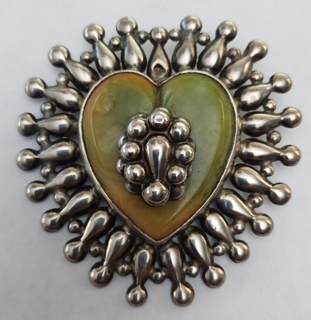 Large Mexican Silver Figural Heart Brooch 3 inch 55g (1 of 9)