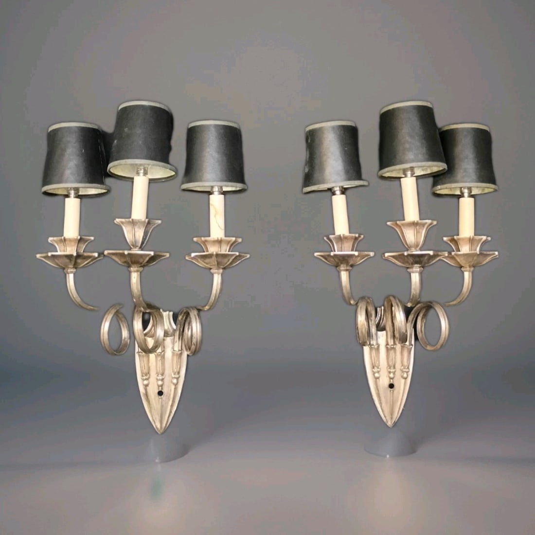 Pair of 21 inch E F Caldwell NY silvered bronze 3 arm wall sconces (1 of 11)